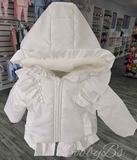 8452 - White Frilled Winter coat