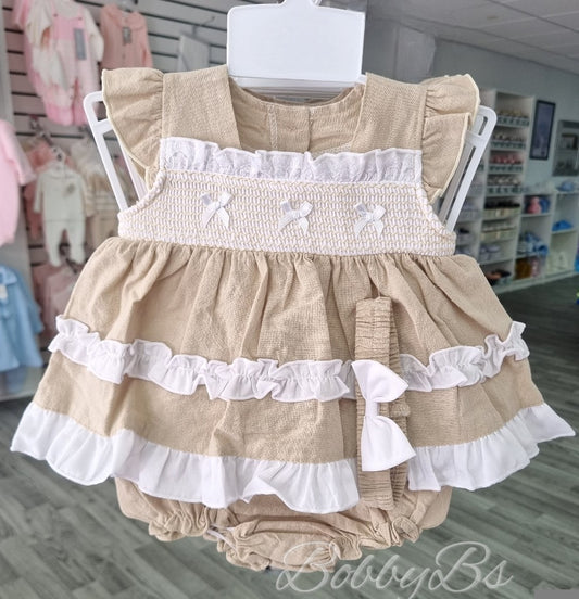 6261 - Beige Smocked dress set