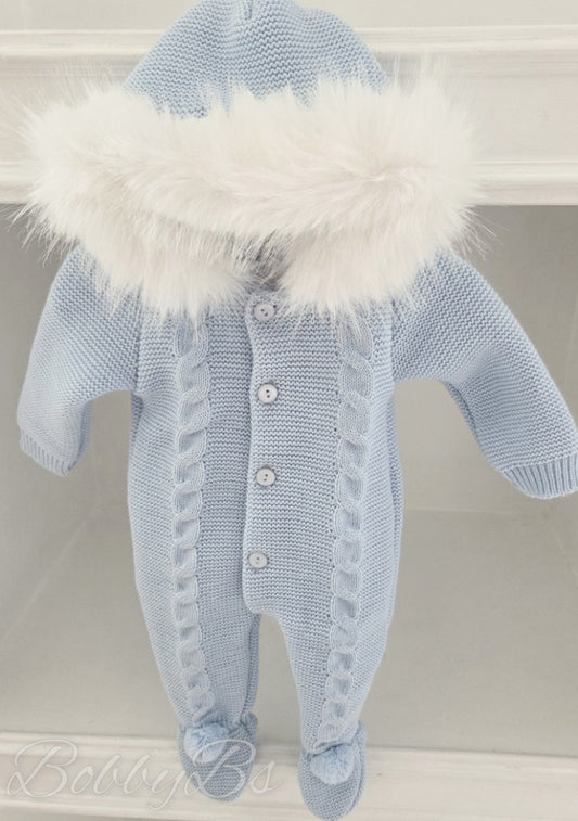 KLW16 - Blue Fur trimmed pramsuit
