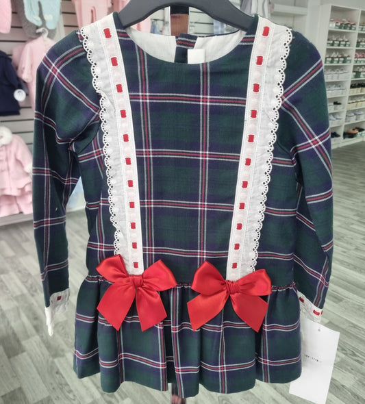1770 - Green checked drop waist dress