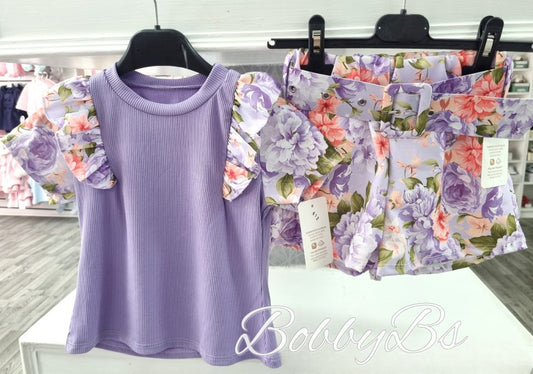 612 - Lilac floral 2PC Short set