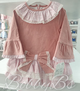 MD1575 ~ Pink Drop waist long sleeve dress.