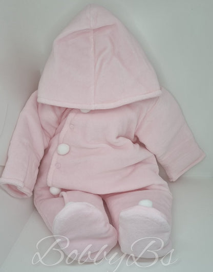 1101/21 ~ Thick padded Pink Pompom Snowsuit