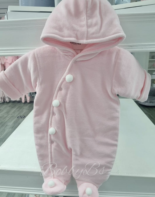 1101/21 ~ Thick padded Pink Pompom Snowsuit