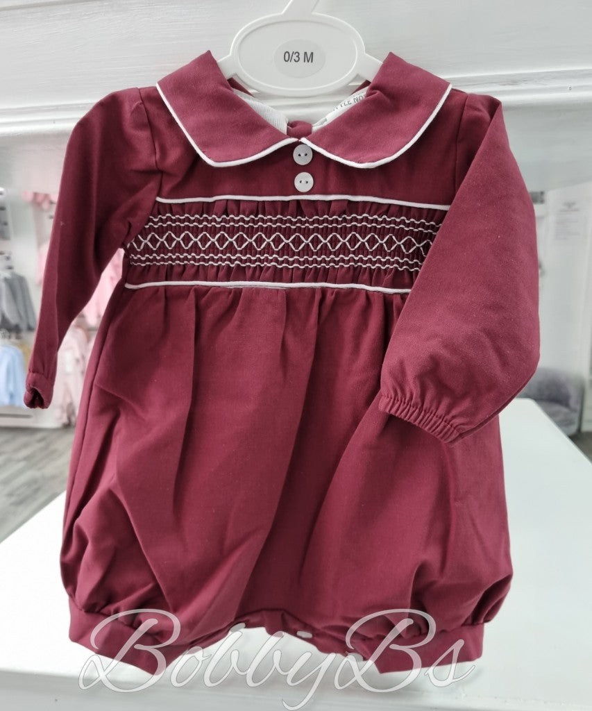 PQ05 ~ Burgundy smock romper