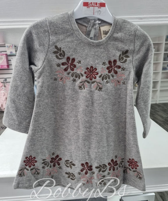 5127 ~ Grey Embroidered Long sleeve dress