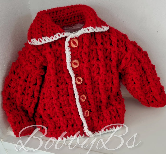 RWCC9 ~ Red & White crochet cardigan