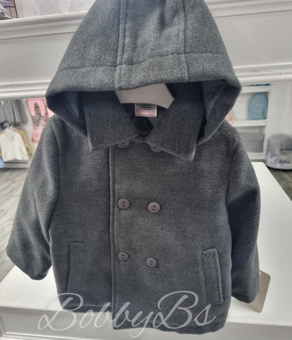 C103 ~  Grey Double breasted hooded coat
